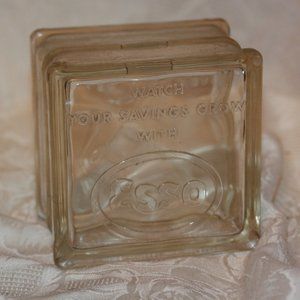 Vintage Embossed Standard Oil “ESSO” Glass Block Cube Advertising Bank